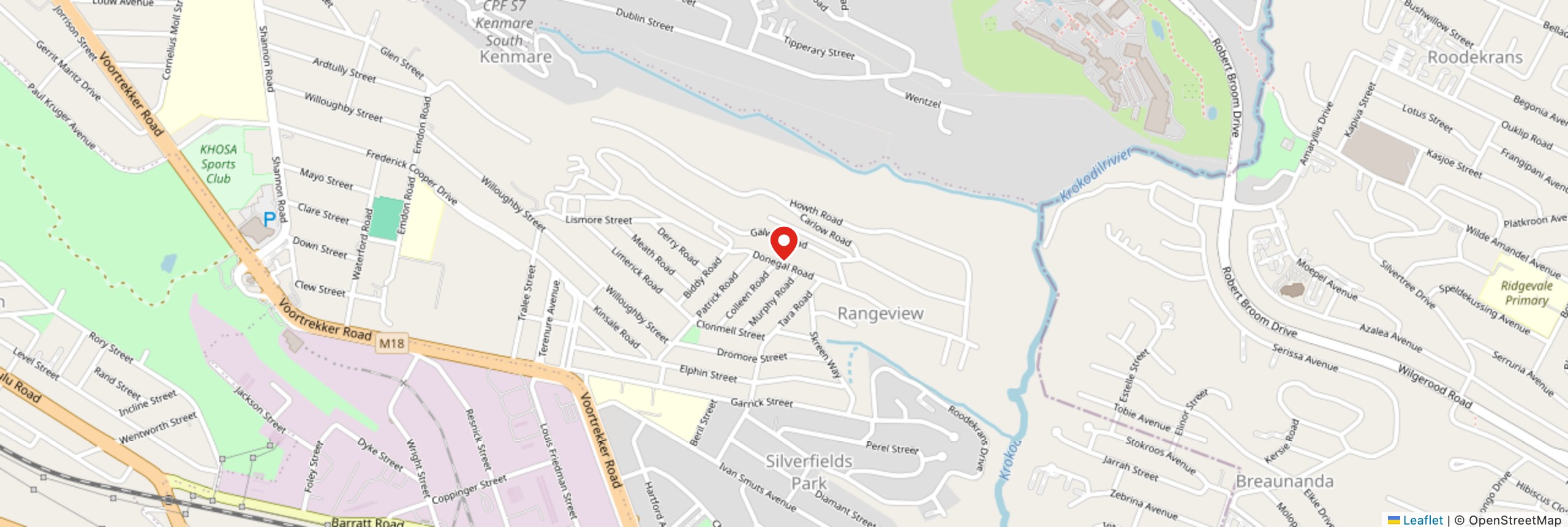Map showing Ushapo in Kenmare, Krugersdorp